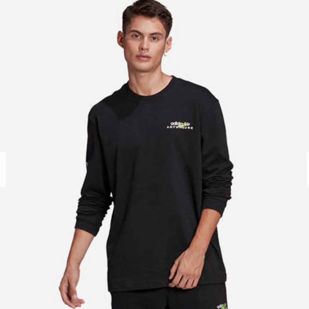 Adidas Originals Adventure Long Sleeve Graphic Tee GN2373 sz M Crew Neck Black